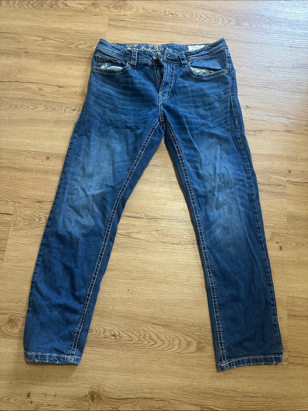 Men's Straight Jeans in Dark Blue Denim - AKXL Accent